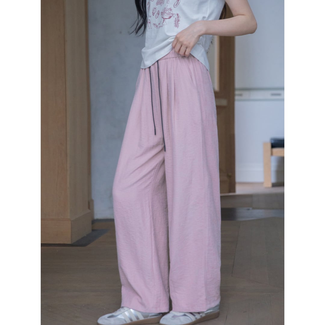 pink draped elastic waist casual pants