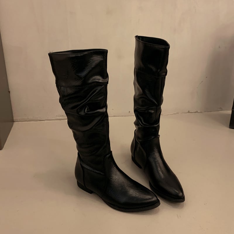 プリーツデザイン ポインテッドトゥロングブーツ 3color SH0121