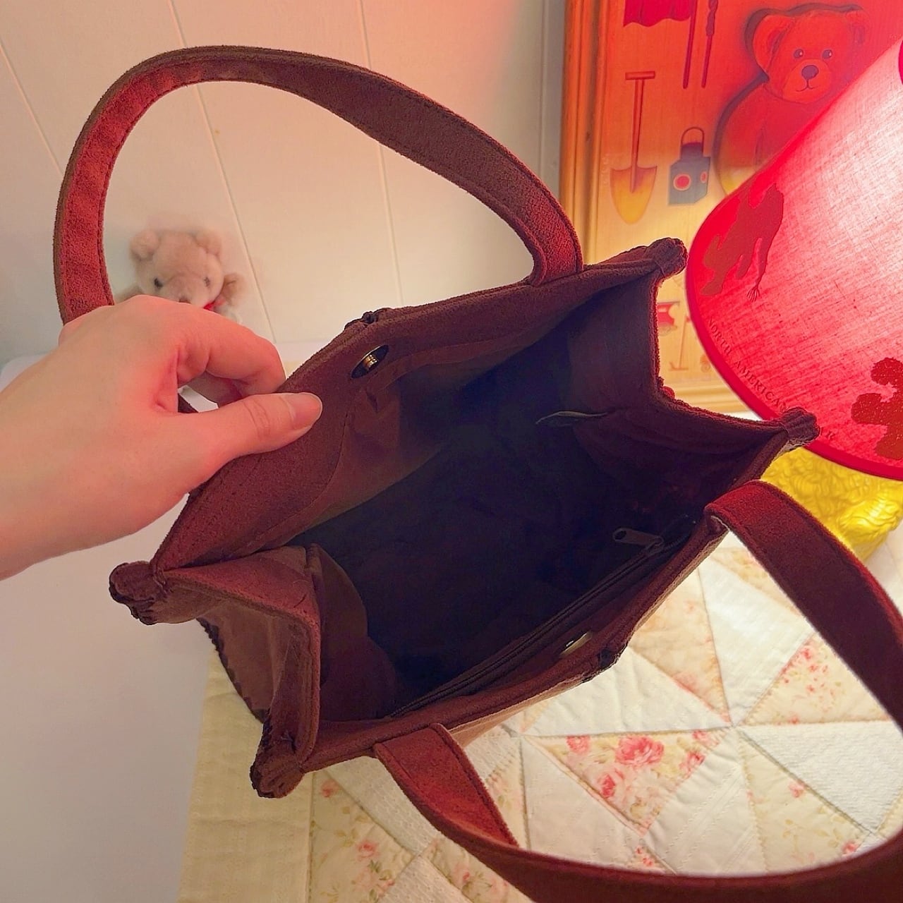 brown suede hand bag