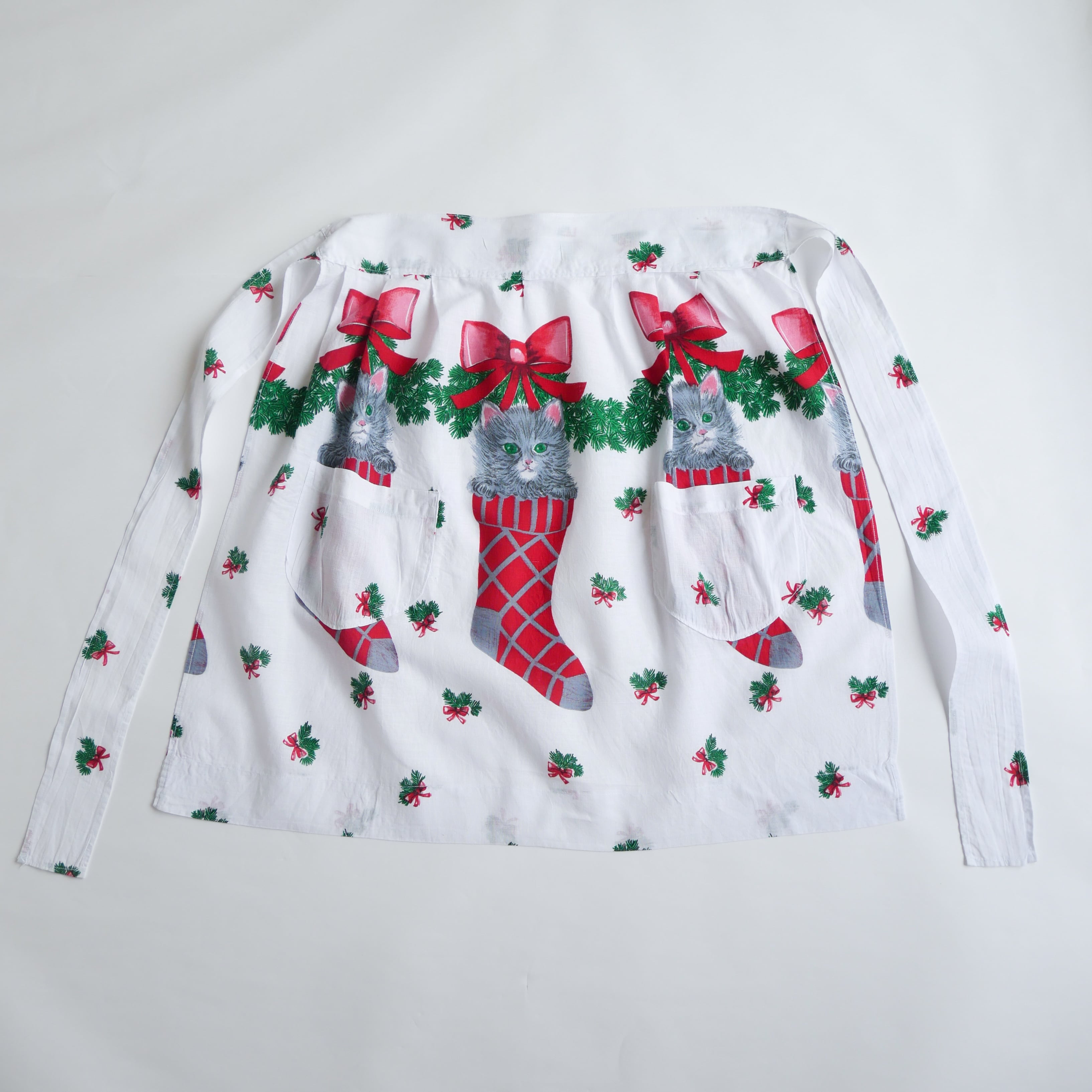 Vintage | Holiday kitty cats half apron