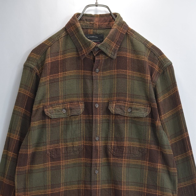 ROCKY MOUNTAIN FLANNEL COMPANY ロッキーマウンテンフランネルカンパニー 長袖ネルシャツ ペンスロット フラップポケット チェック柄 ブラウン カーキ USED ヴィンテージ ビンテージ 古着 メンズ Mサイズ