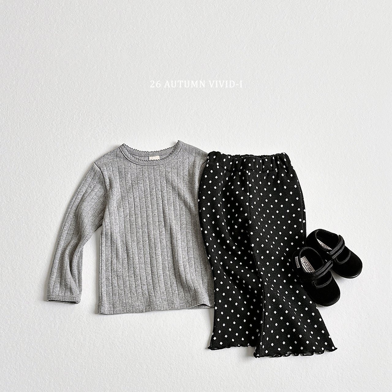 韓国子供服 / VIVID-I / 26Autumn / ピンタックアイレットTシャツ / キッズ服 / ジュニア服 / 秋服 *XS~JM*