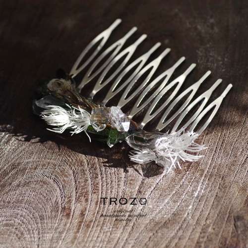 【035 Alive Collection】 Integration Hair Comb  水晶 × 植物 鉱物原石 ヘアコーム 天然石 アクセサリー