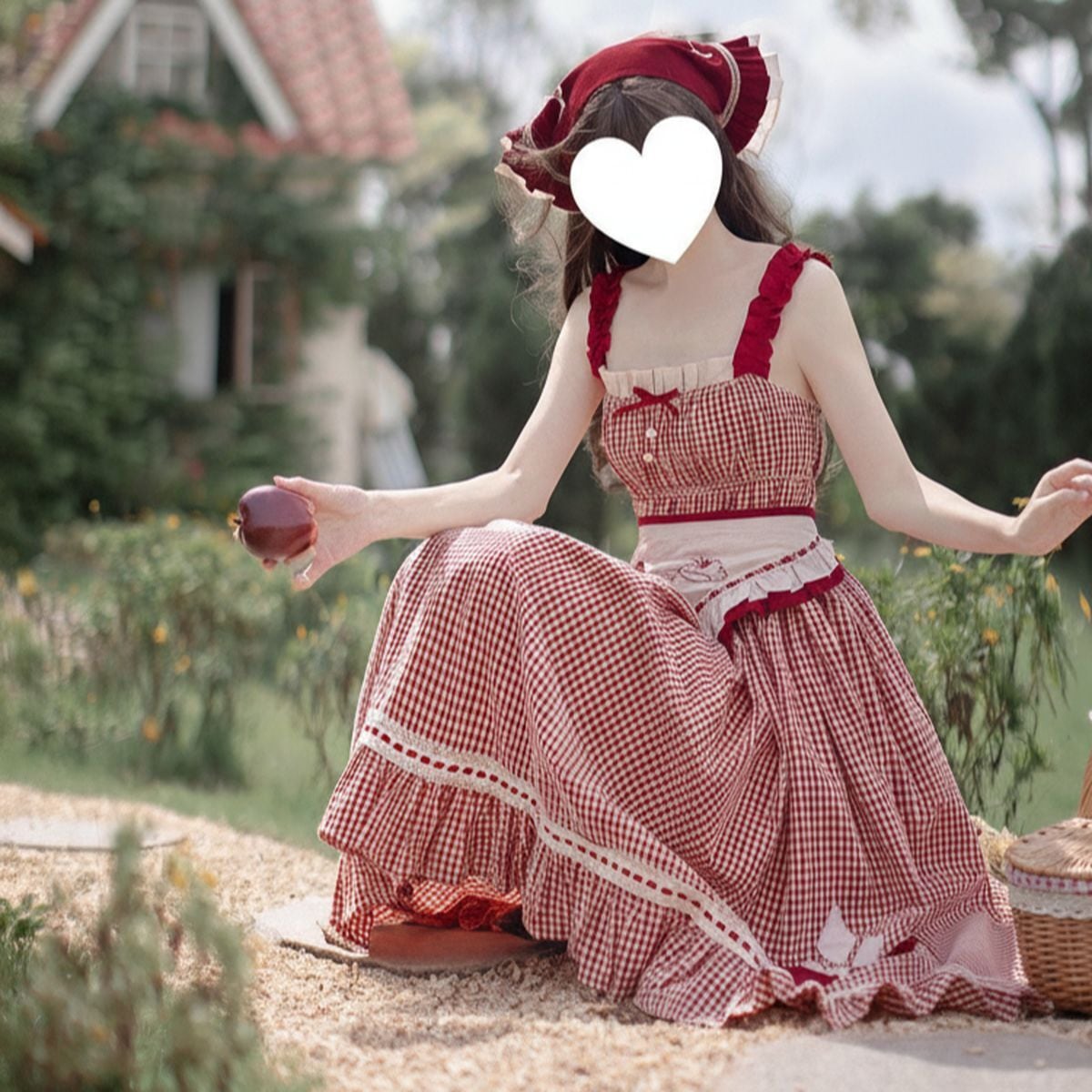 森ガールレッドチェックロングスカートセット：JSK | Maiden's Rêve