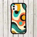 受注生産 iPhoneケース レトロカラーのリングと波模様｜幾何学モチーフ CURV019D