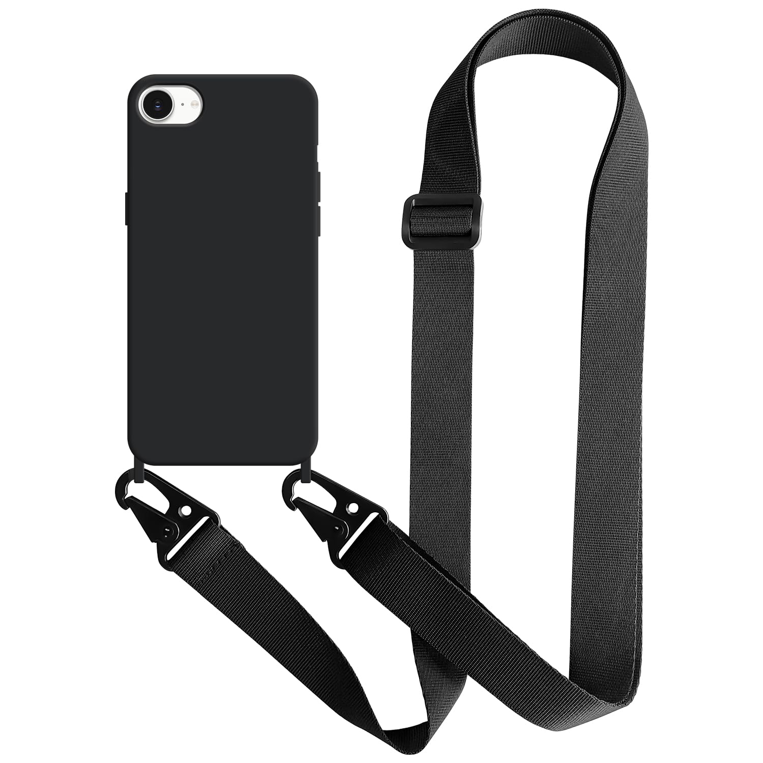 UnnFiko For iPhone 8 ケース ネックストラップ For iPhone SE 3/2 用スマホケース 蛍光色 シリコン アイフォン iPhone 7 ケース シンプル ソフトiPhone SE 第3/第2世代 保護カバー 携帯ストラップ 紐付き 斜めがけ (iPhone 7 / 8 / SE 2/ SE 3, Black)