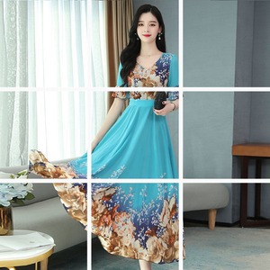 ★送料無料★9号(M)☆花柄シフォンマキシ丈フレア－ワンピ－ス[OPN2161]