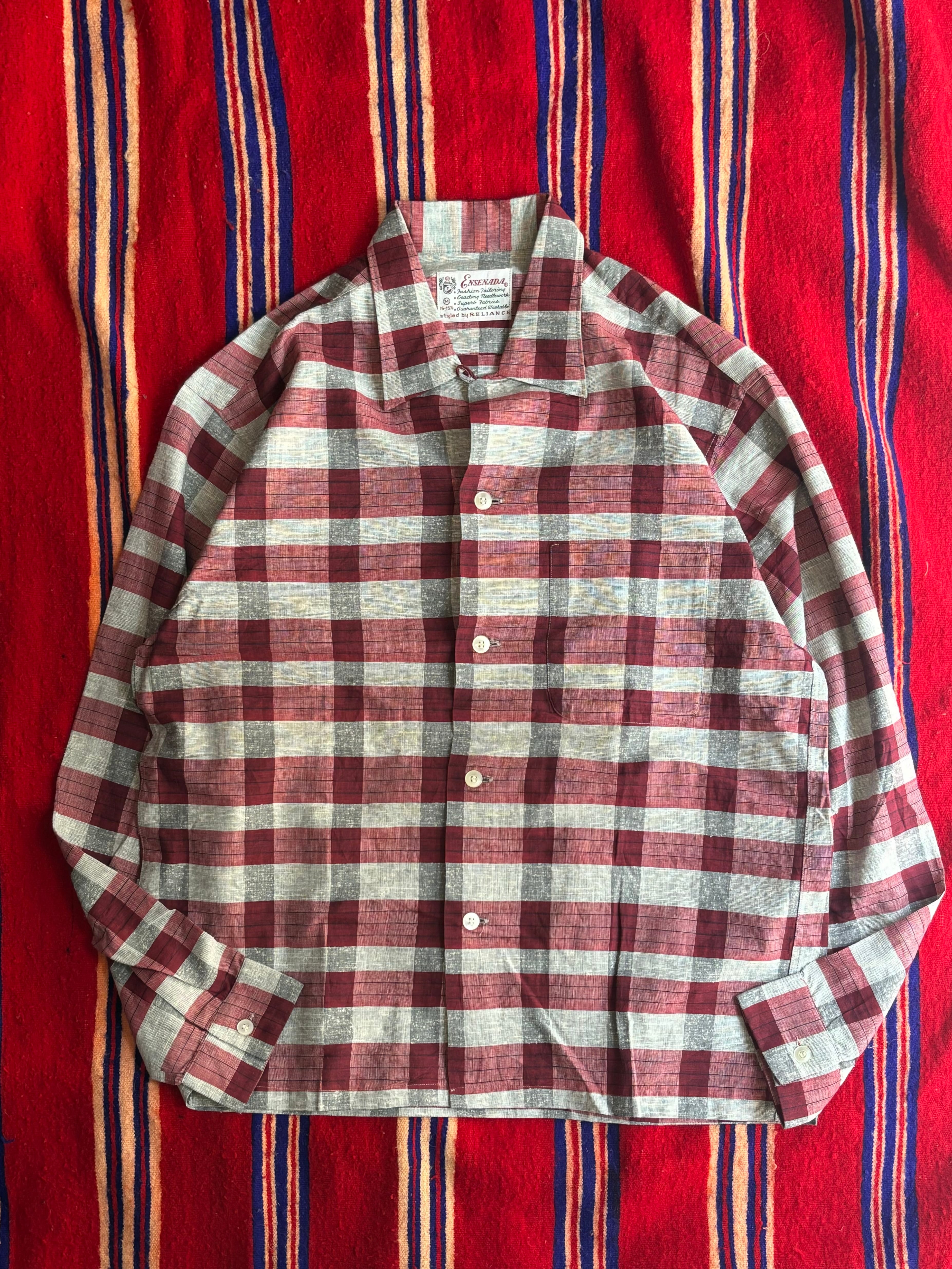 60s Manhattan rayon check shirt open 1960年代 BRENT高配色 60s Manhattan rayon check shirt open 1960年代 BRENT高配色