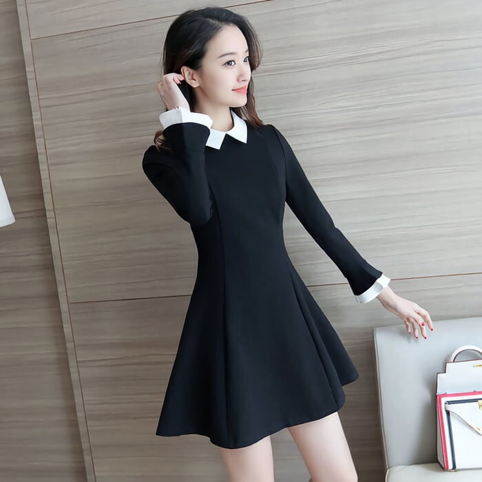 送料無料】ワンピース レディース 襟付き バイカラー 配色 モノトーン