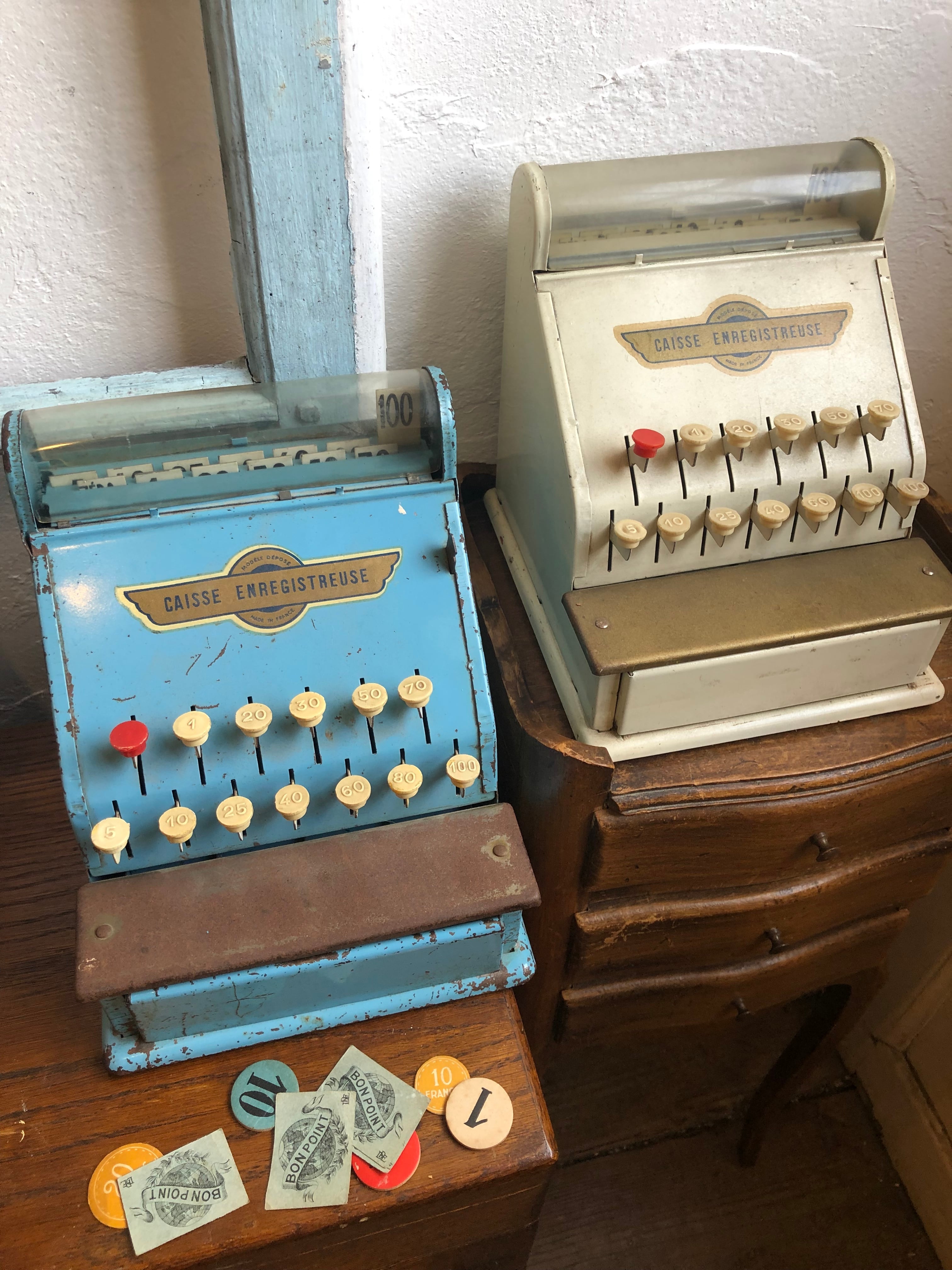 フランス レトロなブリキのおもちゃのレジスター ブルー | Brocante de