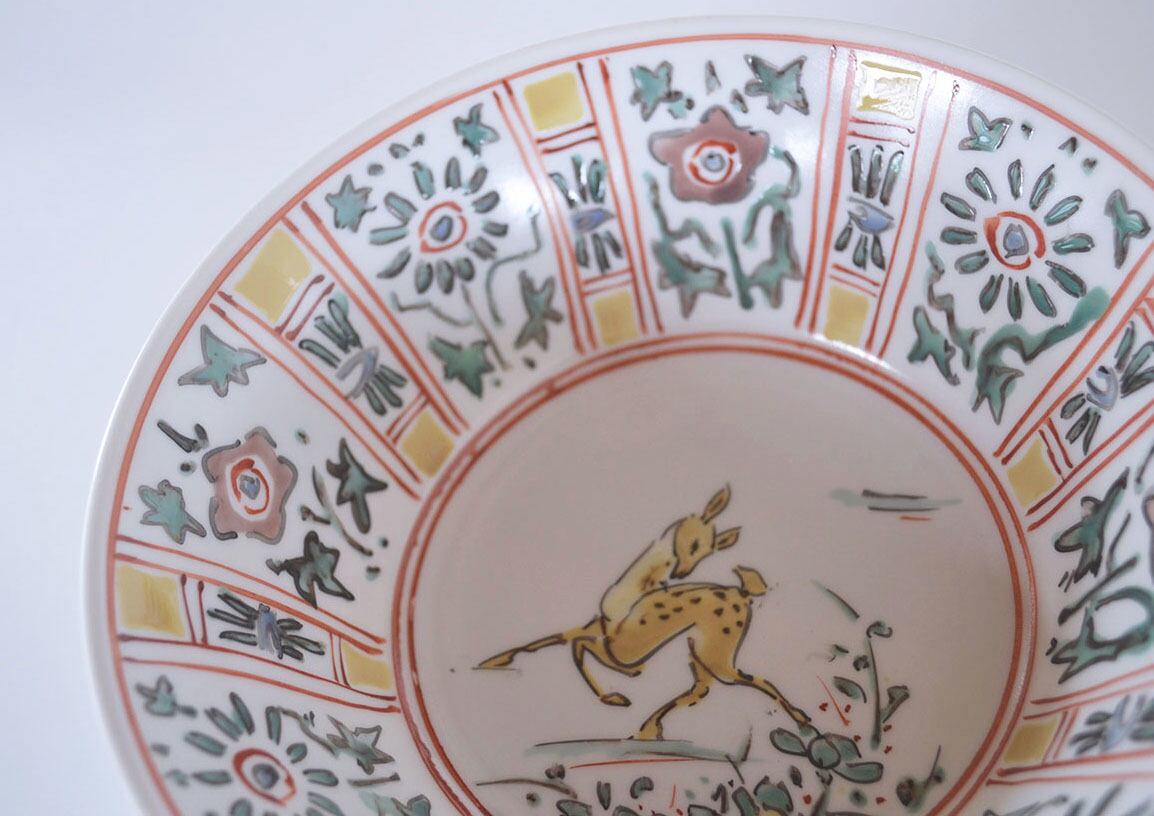 色絵芙蓉手鹿文鉢 | 宮崎祐輔 谷鳳凰 (たにほう窯）オンラインショップ
