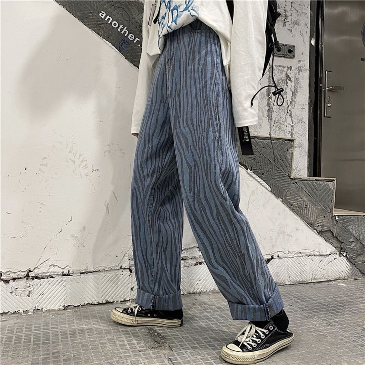 ゼブラ柄 デニム パンツ ジーンズ 韓国 ストリート系 Y2K グランジ 