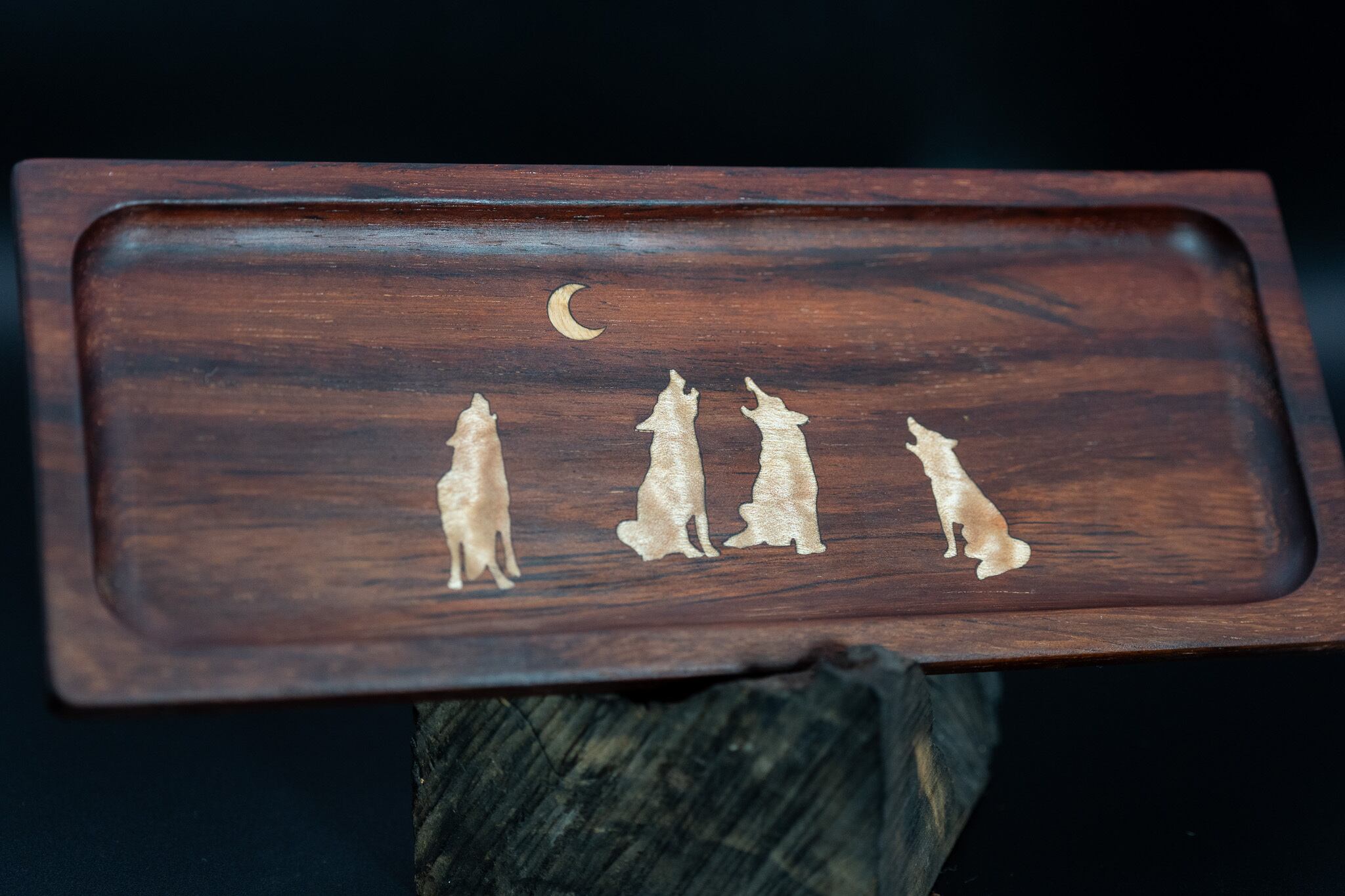 【唐木三大銘木】 紫檀 (ソノケリン) ペントレイ 象嵌 月に吠える