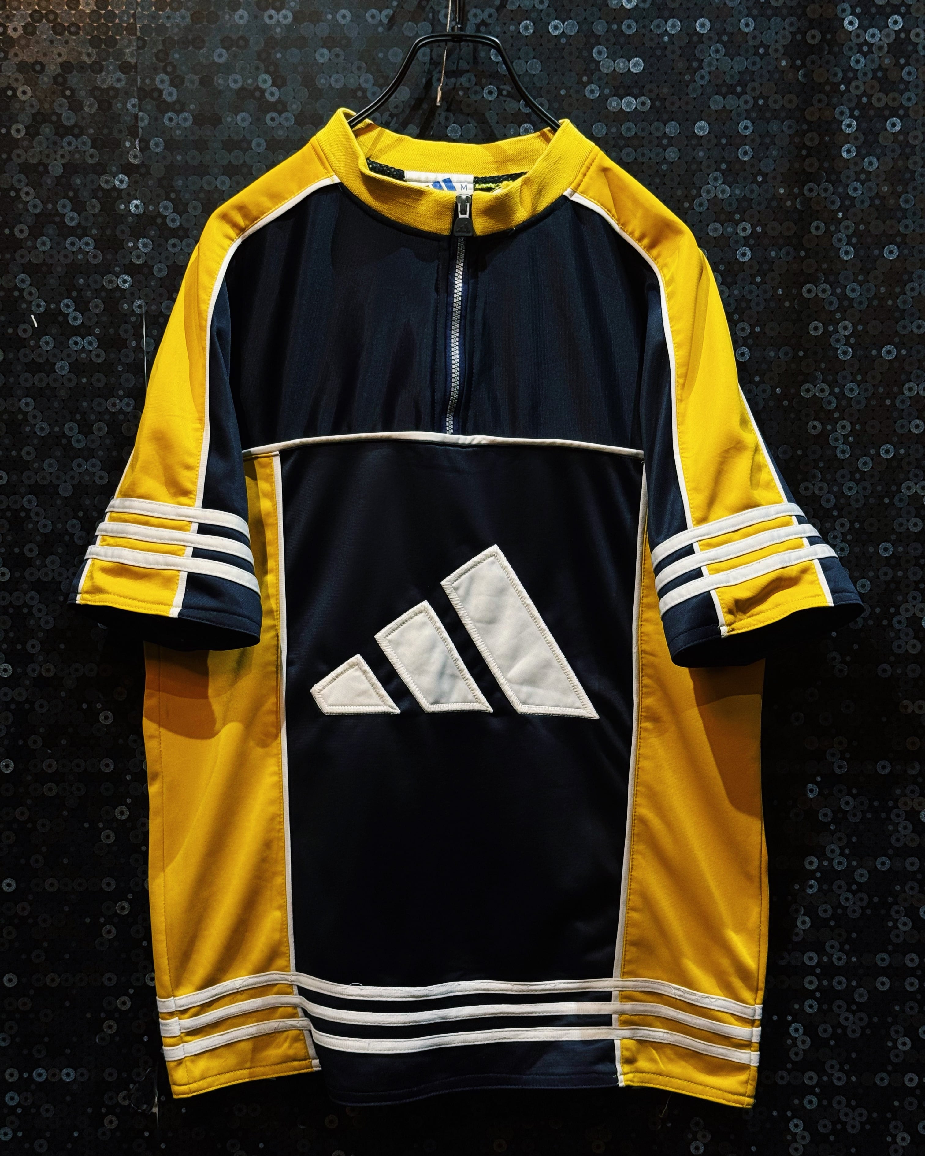 【ÆIEM】"adidas"vintage Performance Logo Half-Zip Short-Sleeve Track Jacket – Navy × Yellow