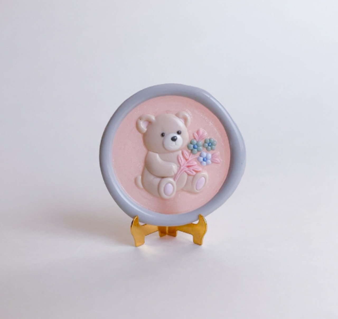 3Dスタンプヘッド｜花束を持つくま 30mm - 2