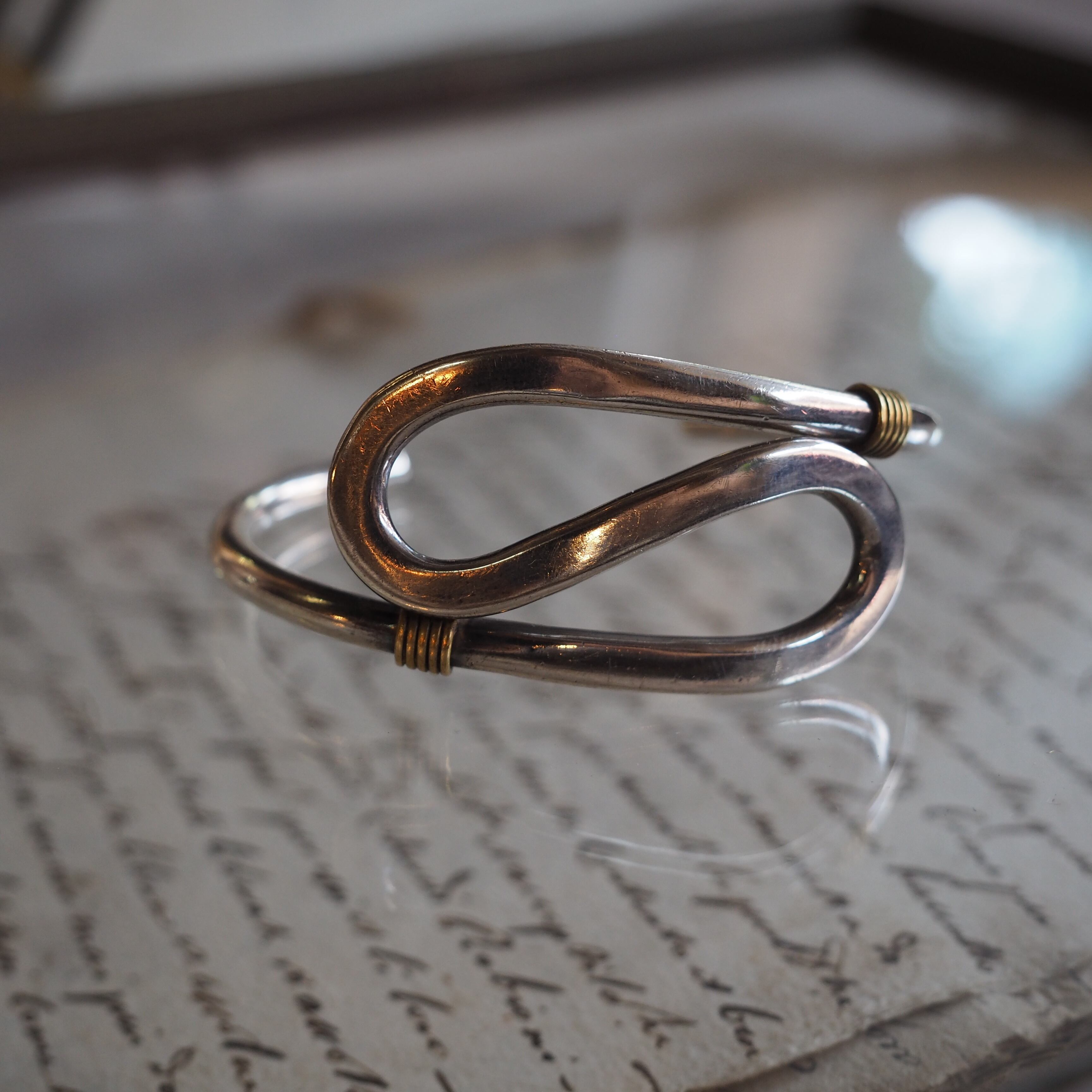 Mexico design bangle silver925×brass vintage Mexican jewelry メキシカンジュエリー シルバーバングル