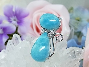 【高品質/SAラリマー】美しい猫のラリマー♡レアもの♡K14WG♡神秘的な透明感ｗ95♡14金ホワイトゴールド♡ 