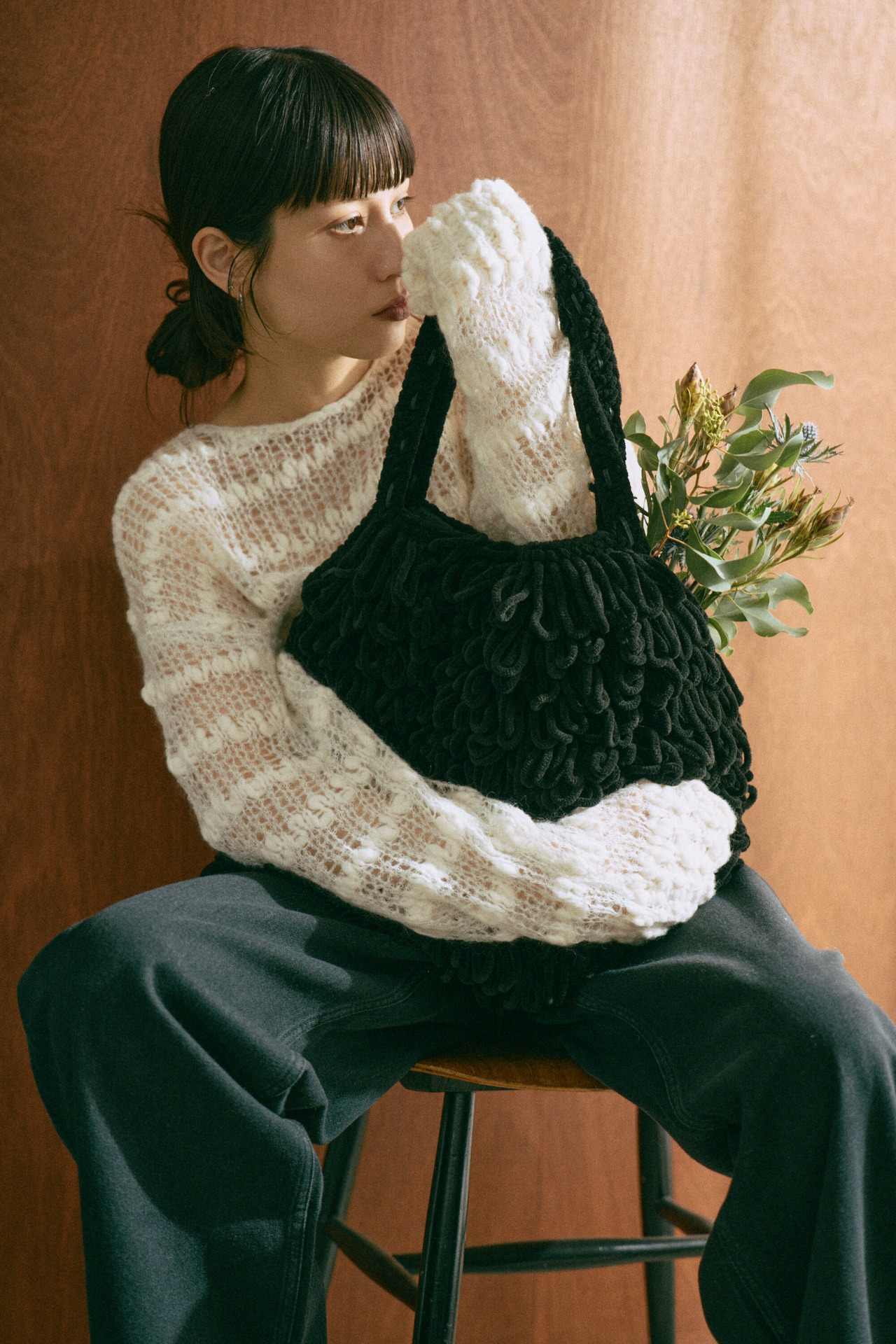 Thick Velvet Loop Monster Bag Hand Knit