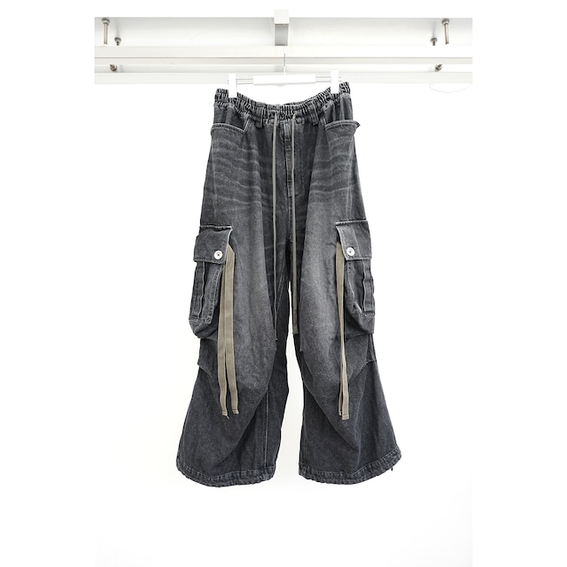 [A.F ARTEFACT] (エーエフアーティファクト) ag-8062-1 Denim Wide Pants (DAMAGE BLACK)