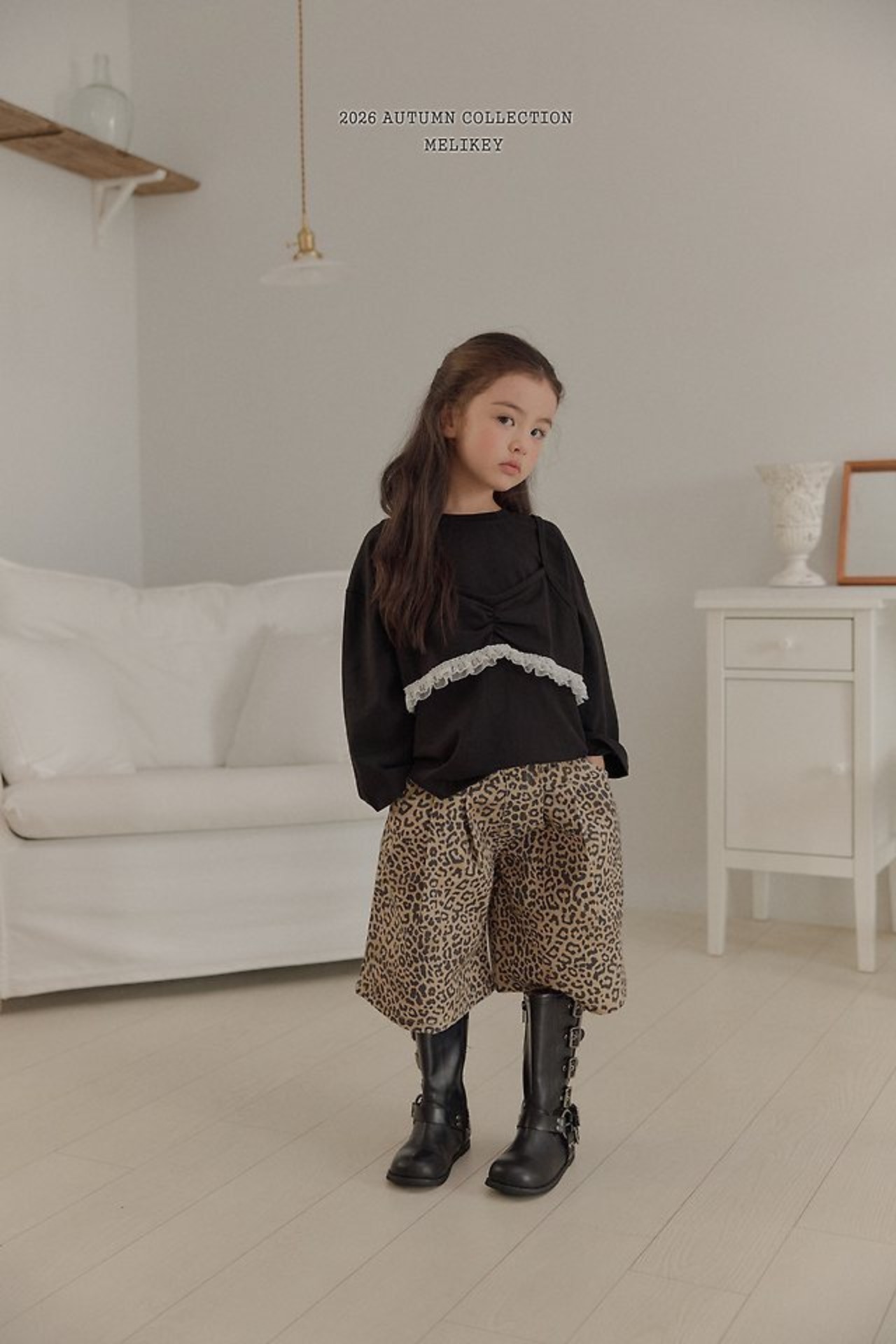 韓国子供服 / 26Autumn / 〖取寄〗Melikey / レオパードハートバミューダパンツ / 女子服 *XS~JM*