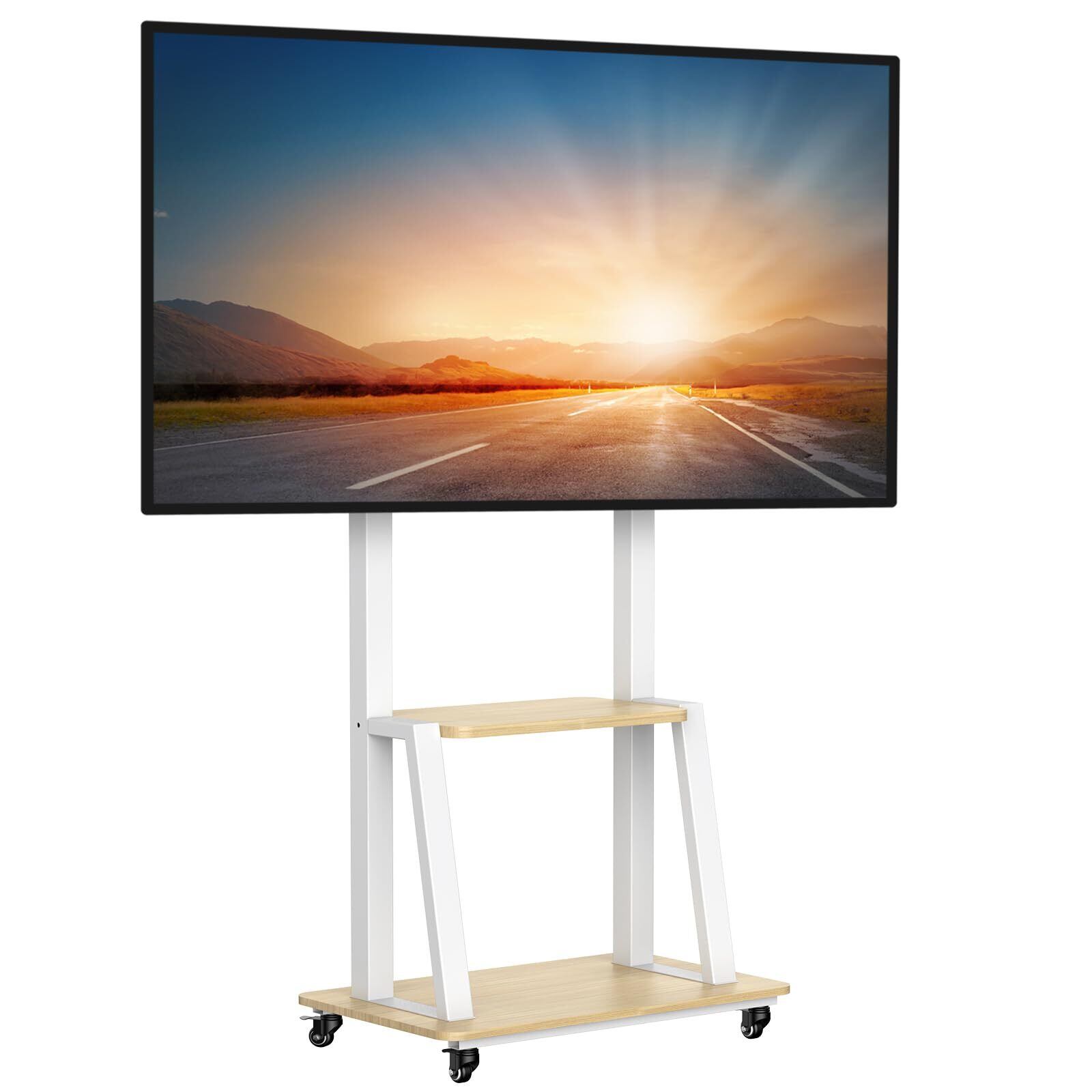 【数量限り】ORMGZIN テレビスタンドキャスター付き 32-75インチ液晶移動式tvスタンド43 50 55 58 60 65 70型高さ調整可能 大型テレビ台 VESA200x200-600x400mm耐荷重50KG tv cart stand 棚付き木製白
