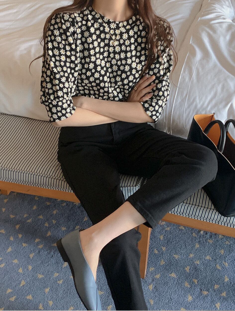 【ヴィンテージ】花総柄短丈デザイナーズブラウス　フェミニン　used BS2