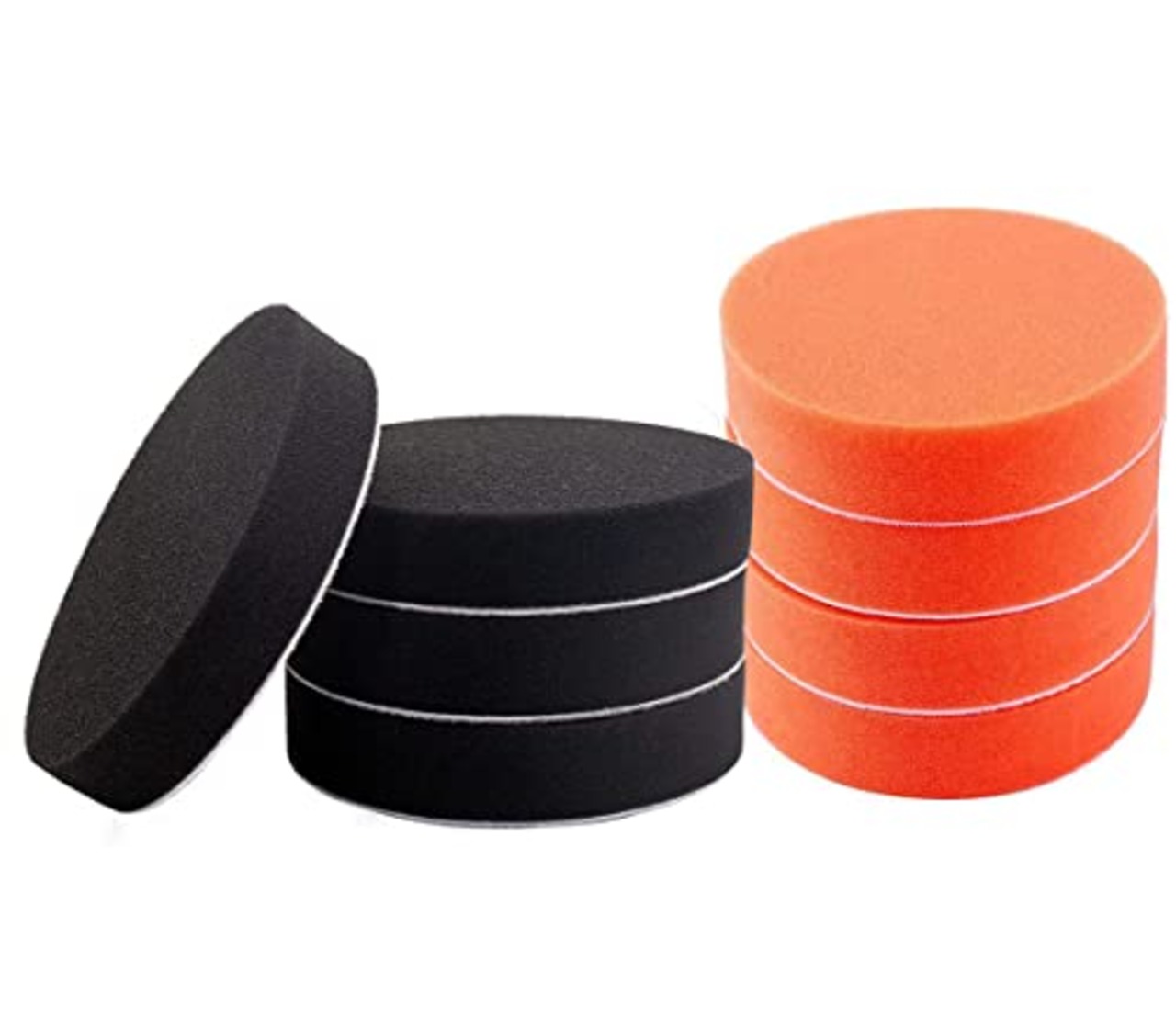 スポンジバフ 洗車 125mm 電動ポリッシャー用 研磨スポンジ ウレタンバフ 車磨き用 ワックスがけ スポンジバフ 研磨バフ ポリッシャーバフ 平型スポンジ マジックテープ式 8個セット (ブラック+オレンジ)