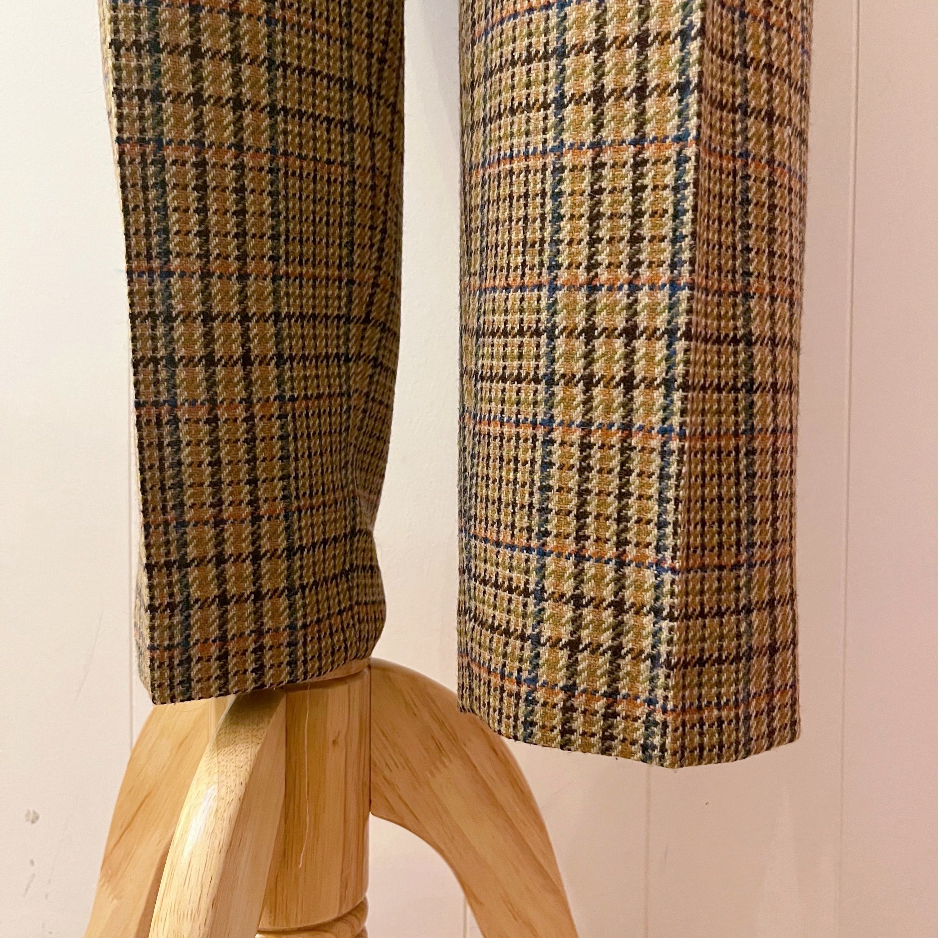 beige check wool tuck pants