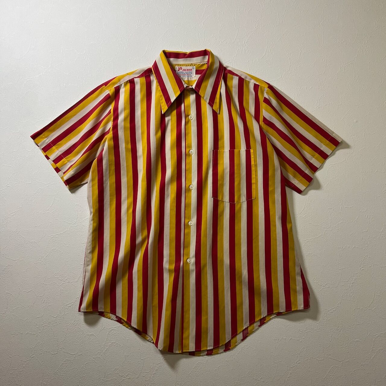 70s オープンカラー 開襟 ストライプ 半袖シャツ レッド L 古着 | RUFFY