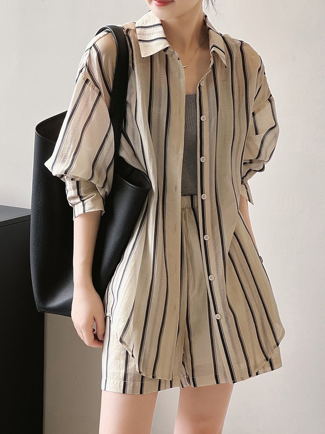 ストライプシアーシャツセットアップ