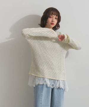 2569506 異素材ミックスヤーンニットプルオーバー ivory