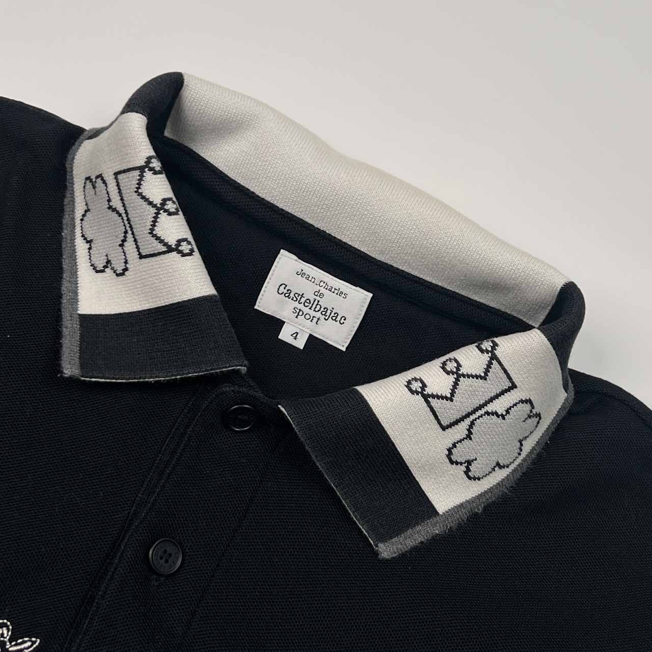 Jean Charles de Castelbajac Sport カステルバジャック 飛行機 刺繍 デザイン 半袖 ポロシャツ 4/ブラック×ホワイト メンズ ゴルフ