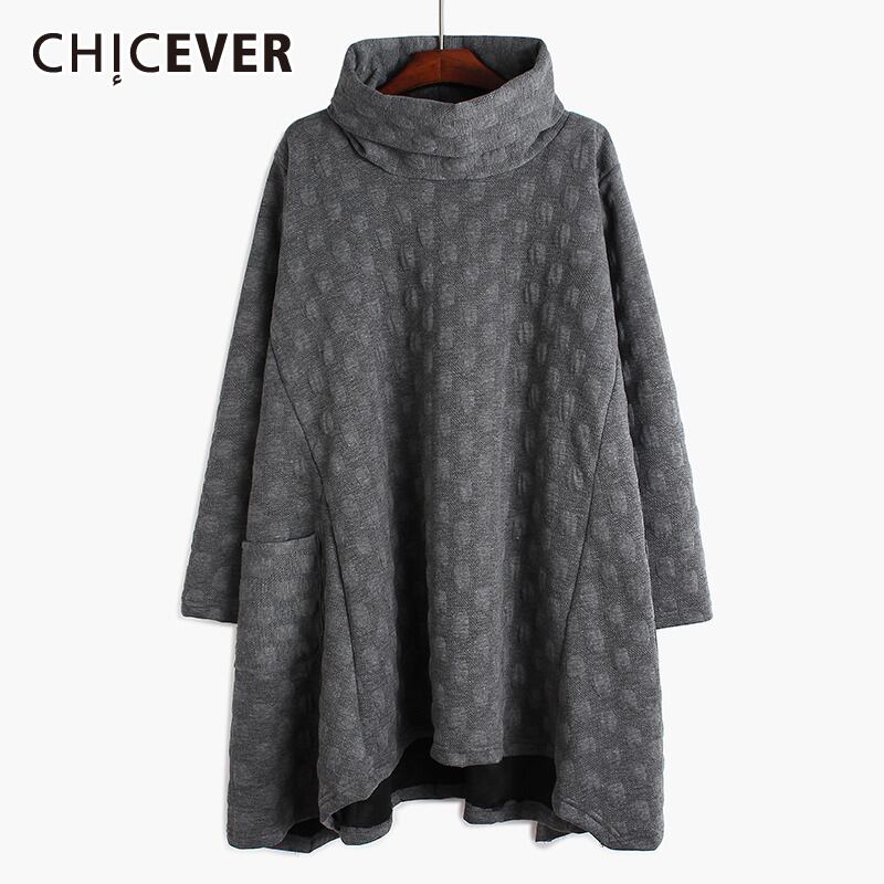CHICEVERヴィンテージストレートドレスレディースタートルネックロングスリーブドットヒットカラーオーバーサイズミッドドレス2020秋 長袖 オータム 秋物 ビンテージ 6base548200061630