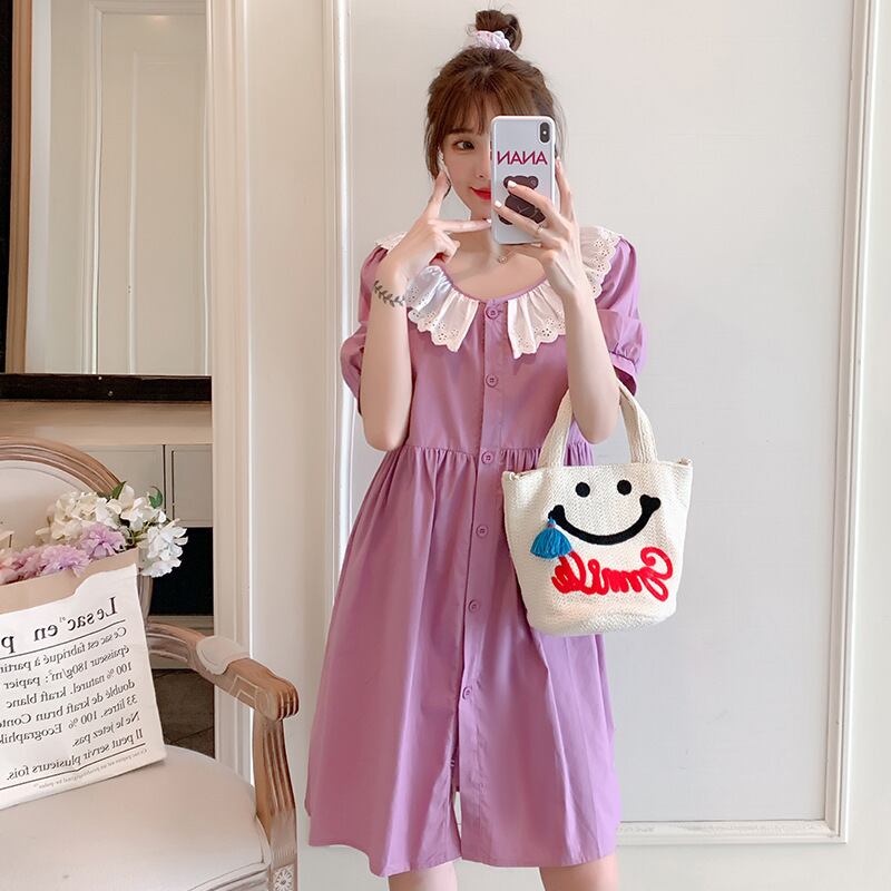 【新作】【送料無料】 マタニティウェア2020夏新製品綿とリネンの人形の襟のファッションドレス、流行の母親のミドル丈ドレス妊婦-アリババ コットン サマー 夏物 expec233676969486