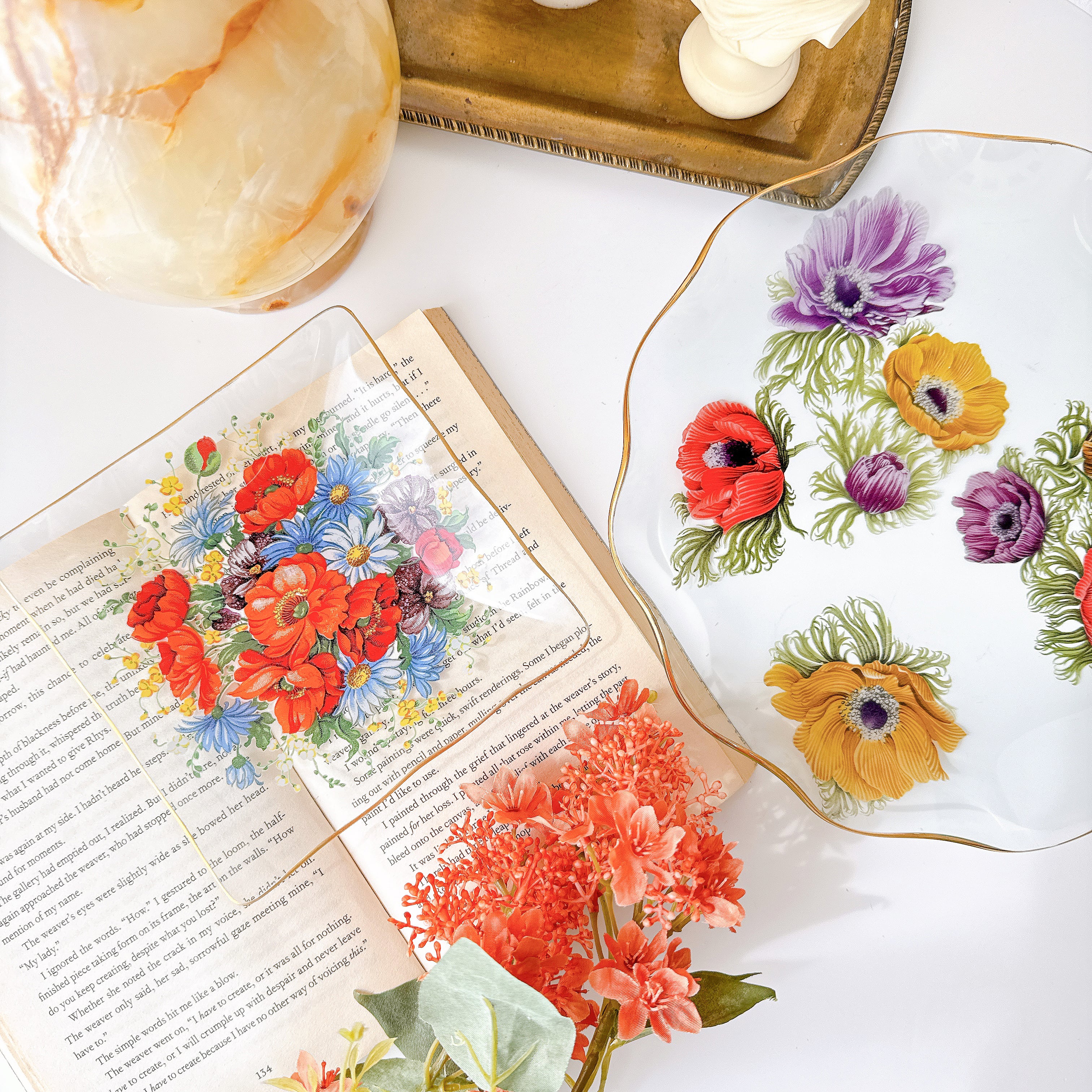 vintage】ポピーの花束のビンテージガラスプレート | piéce antique
