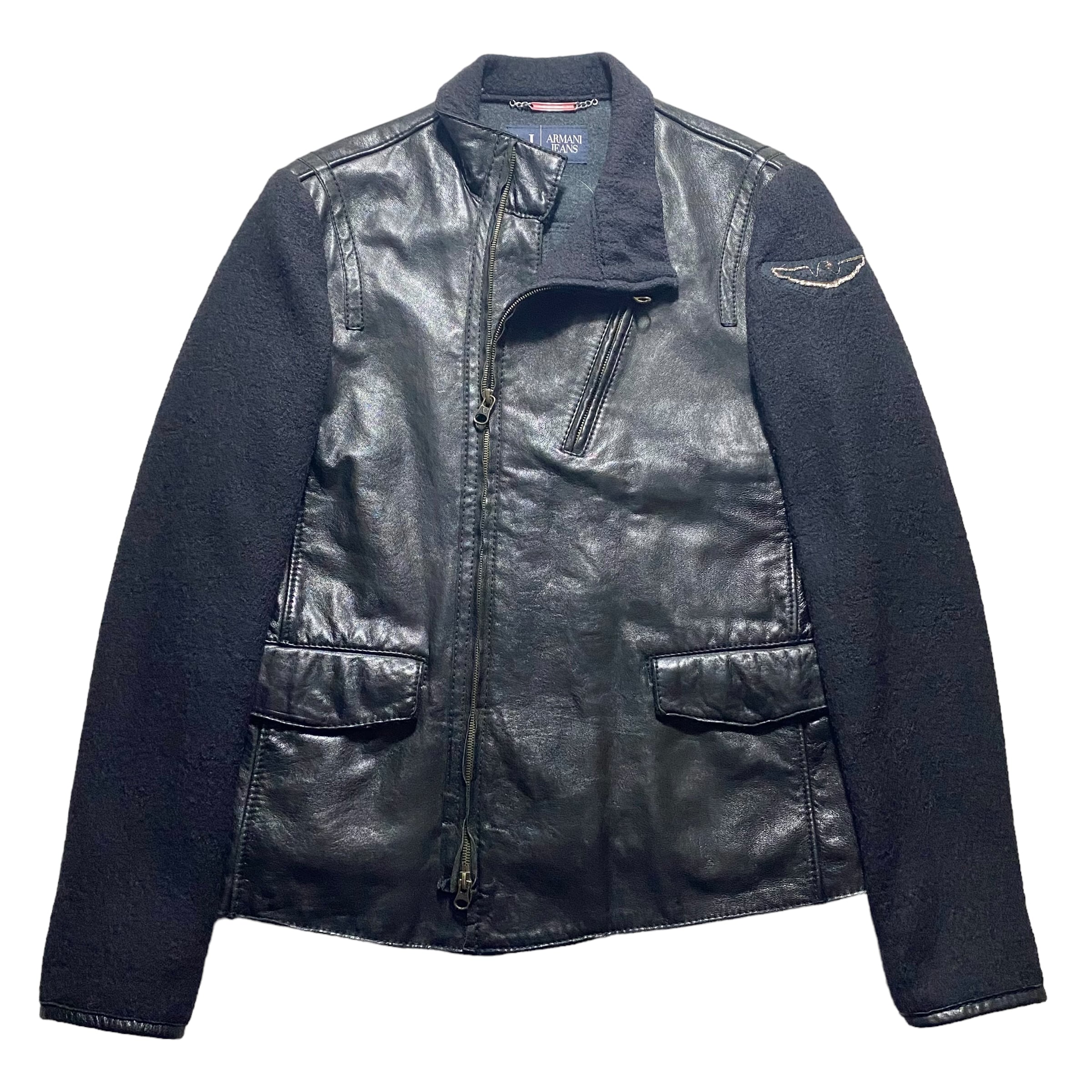 ARMANI JEANS レザージャケット Vintage Armani Jeans Simin T Quilted Leather Jacket Size 34 Made