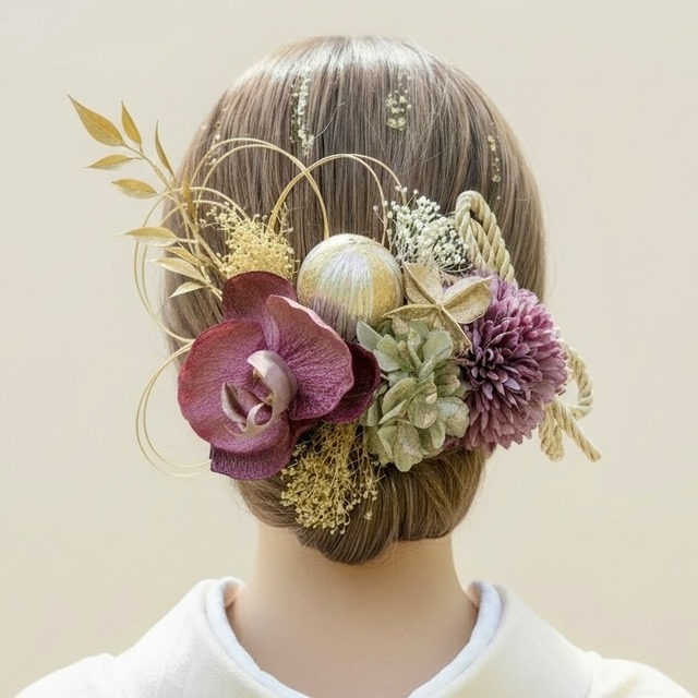 A575  胡蝶蘭　ダブルリボン　髪飾り　卒業式　袴　成人式　振袖　結婚式　和装