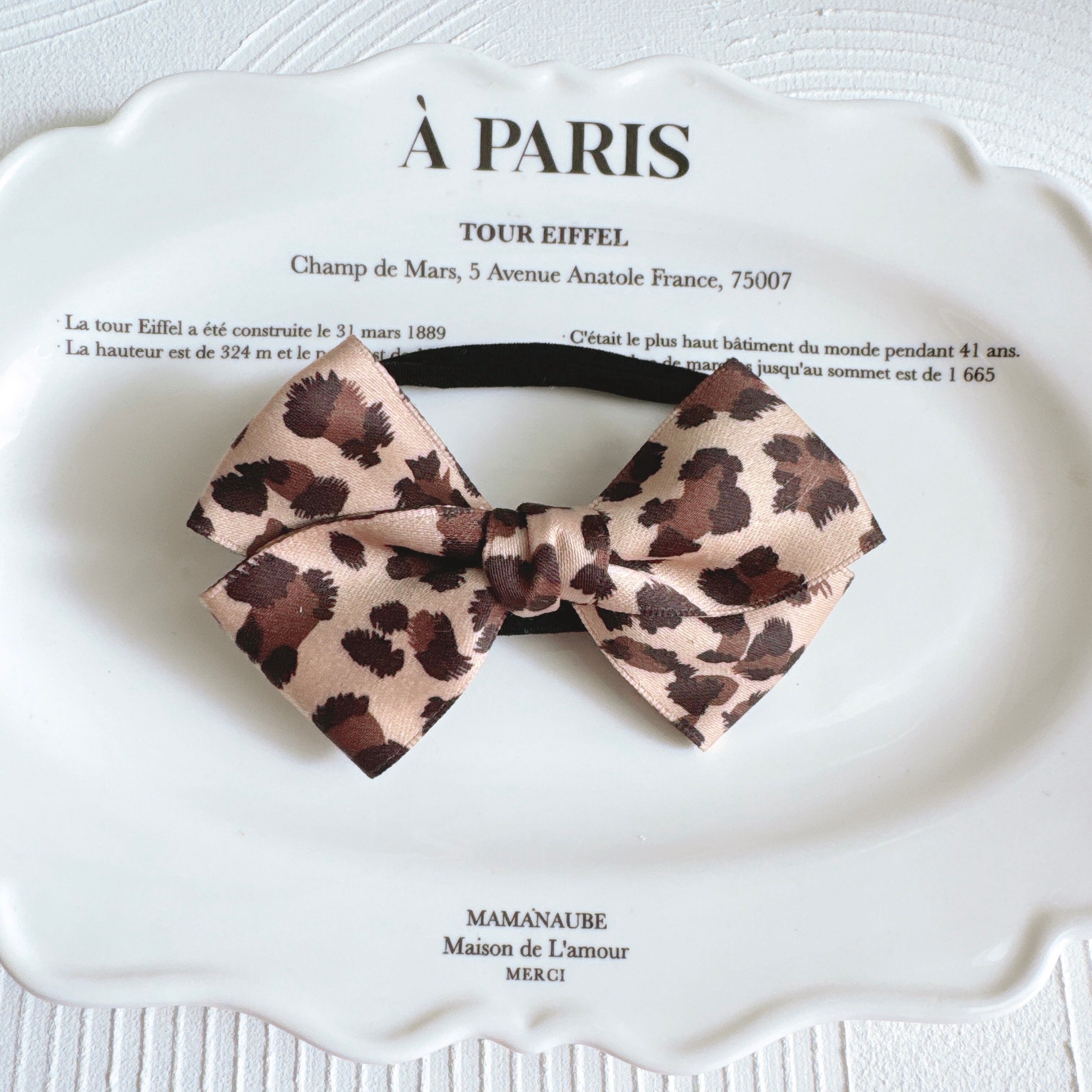 大きなレオパードリボンヘアバンド(後ろ支え付き)