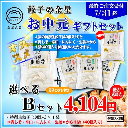 【お中元セール：税込・送料込】「生姜餃子」も選べるBセット【冷凍】