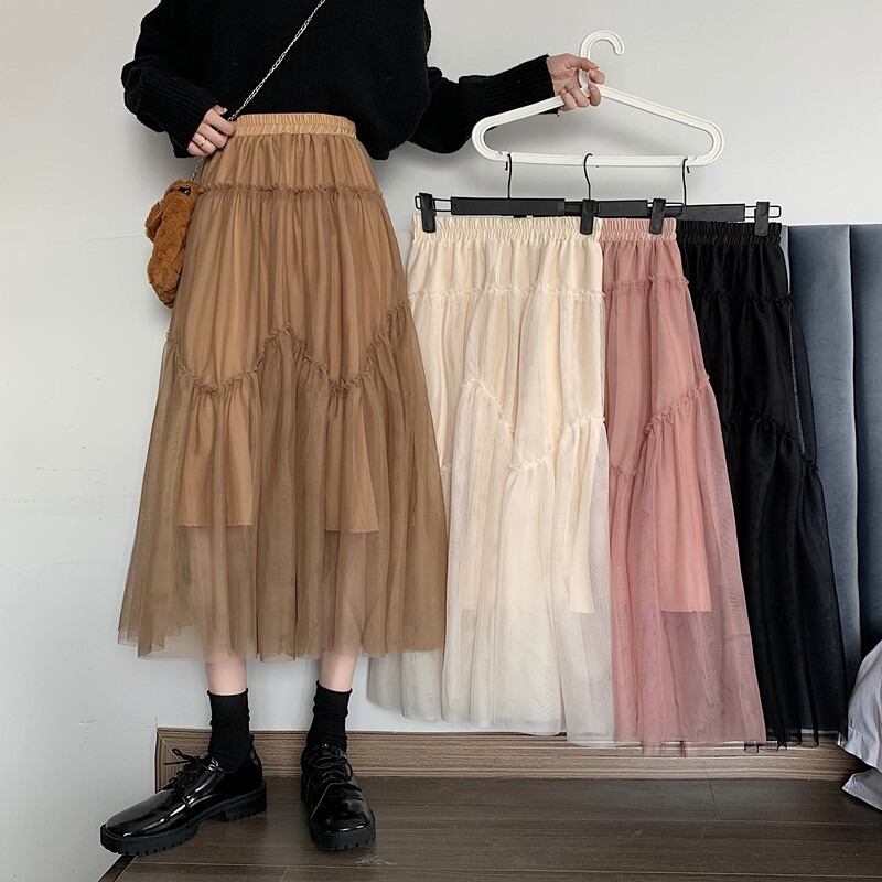 スプリングメッシュ ハイウェスト レッド 春物 スカート YY-ファッション52695210873