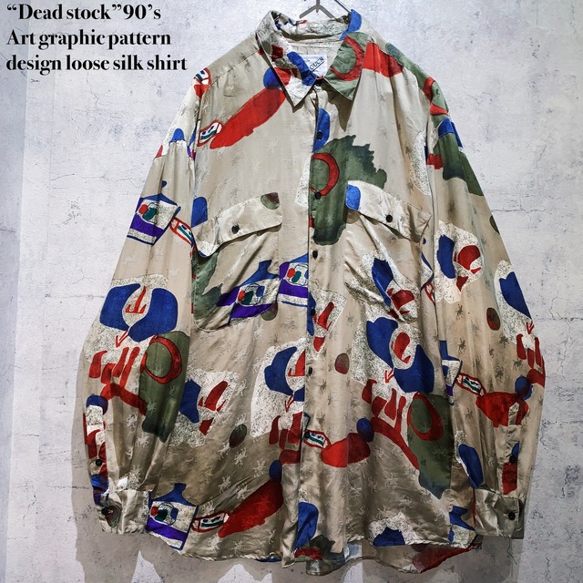 “Dead stock”90’s Art graphic pattern design loose silk shirt