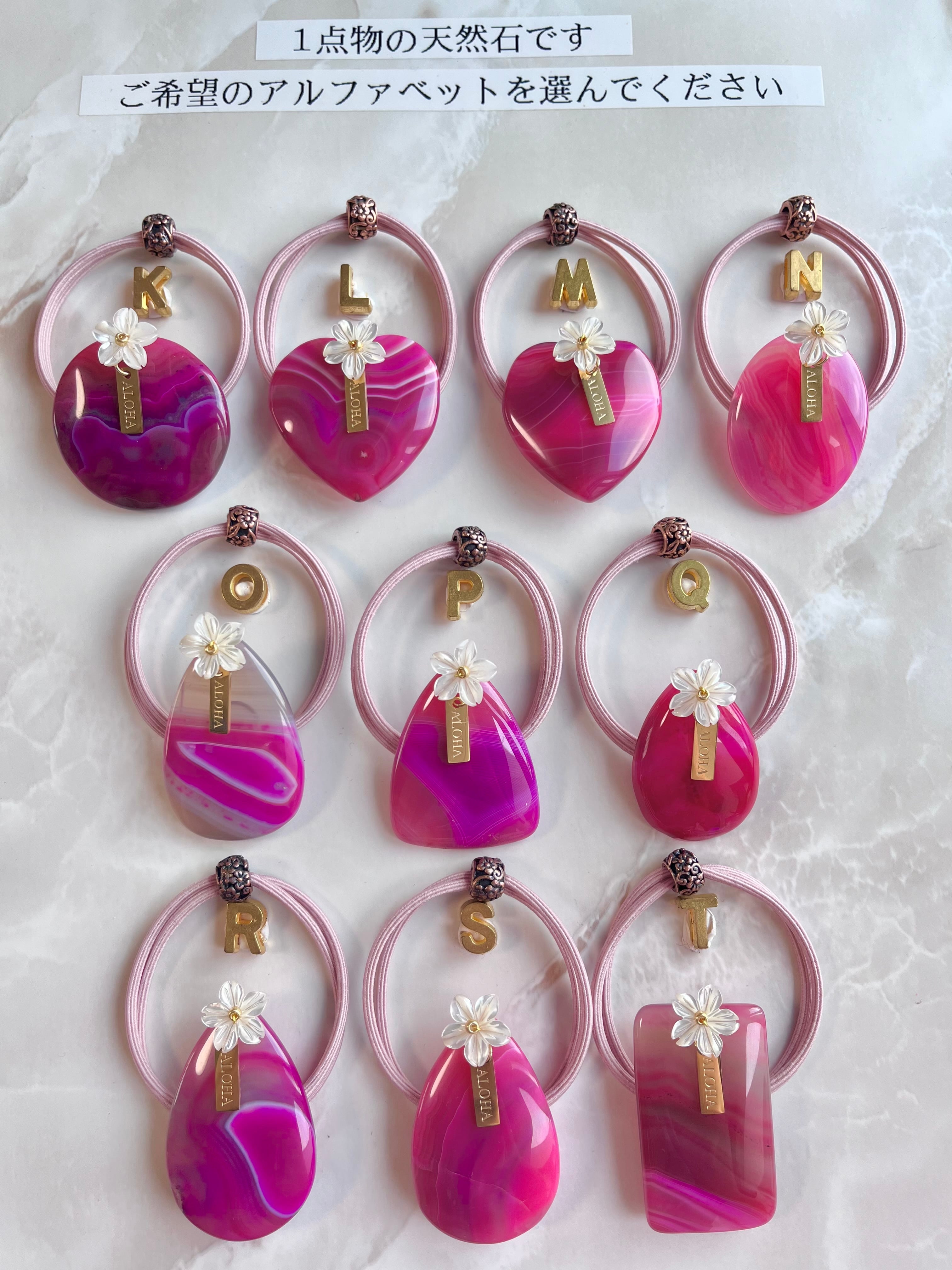 Pink agate×Plumeria hair accessory(ピンクアゲート瑪瑙天然石