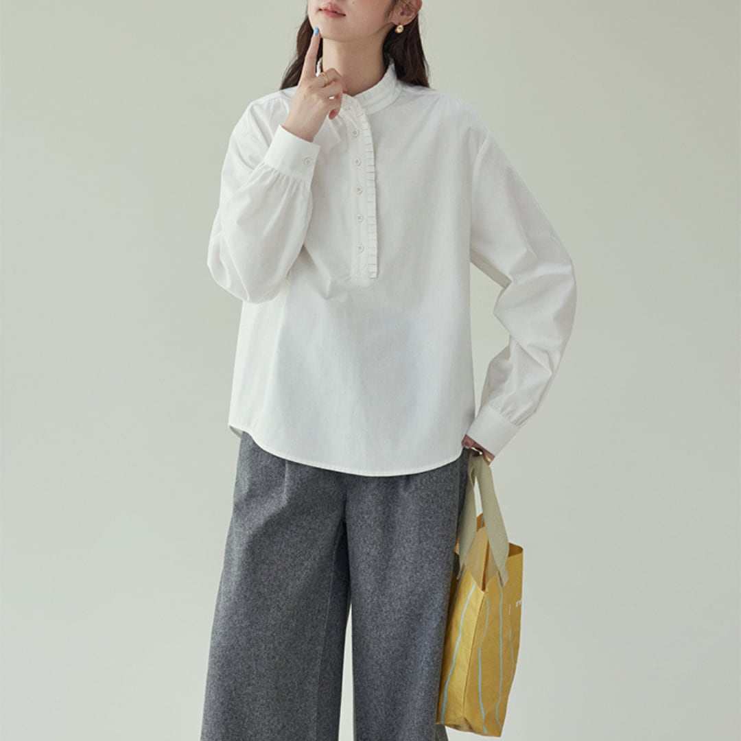 未使用　Stand Collar Blouse China Customized Black Stand Collar Blouse With Falbala