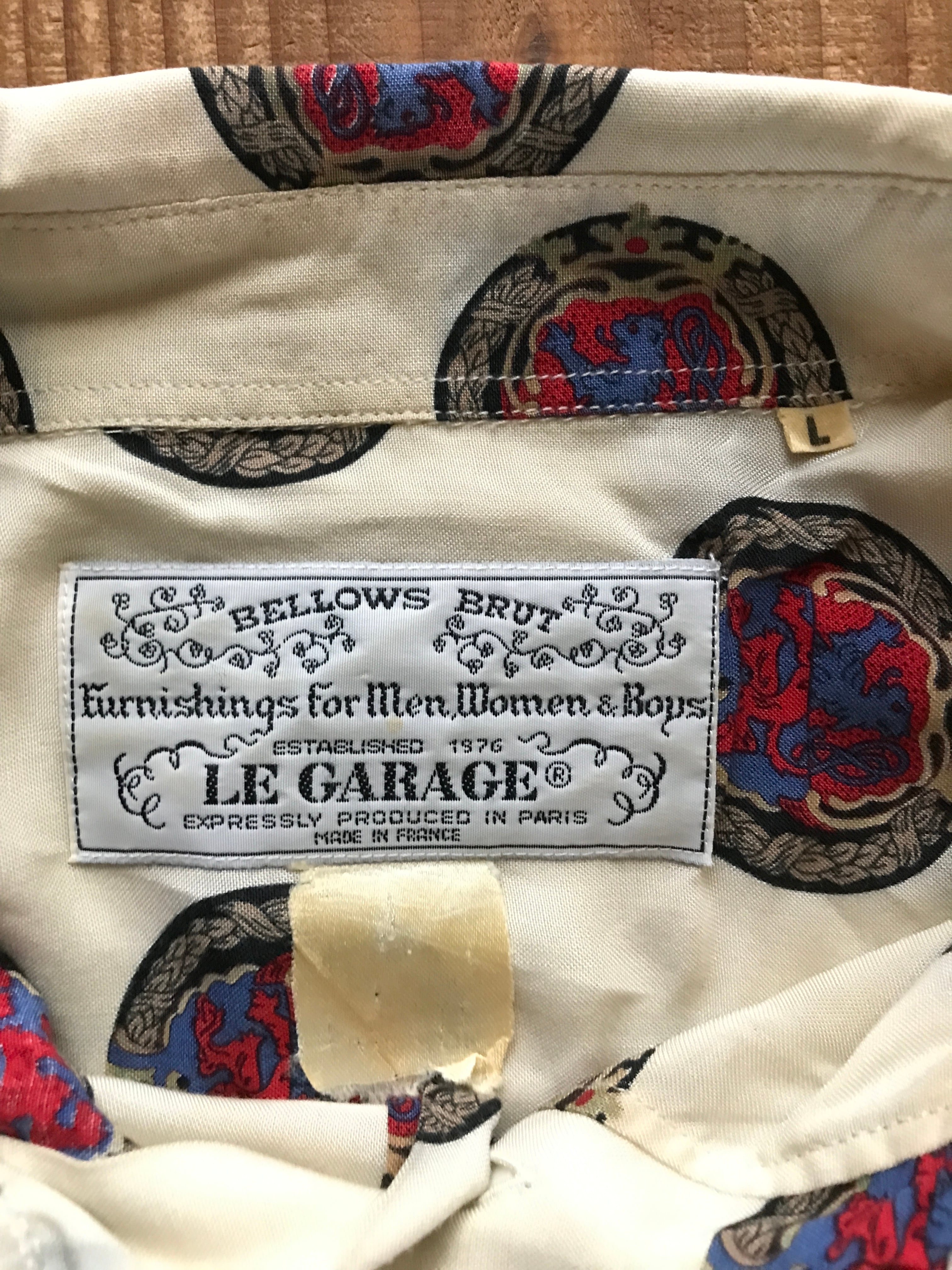 80-90's LE GARAGE 総柄 レーヨンシャツ フランス製 表記(L)