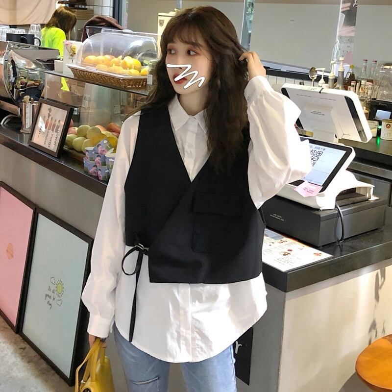 ホワイトシャツ スタイルシャツスプリングオータムスタンダードブラウス ロング レトロ 春物 秋物 スーパーモール45588400703