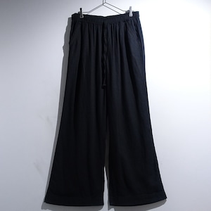 Black Wide Straight Rayon & Linen Easy Pants