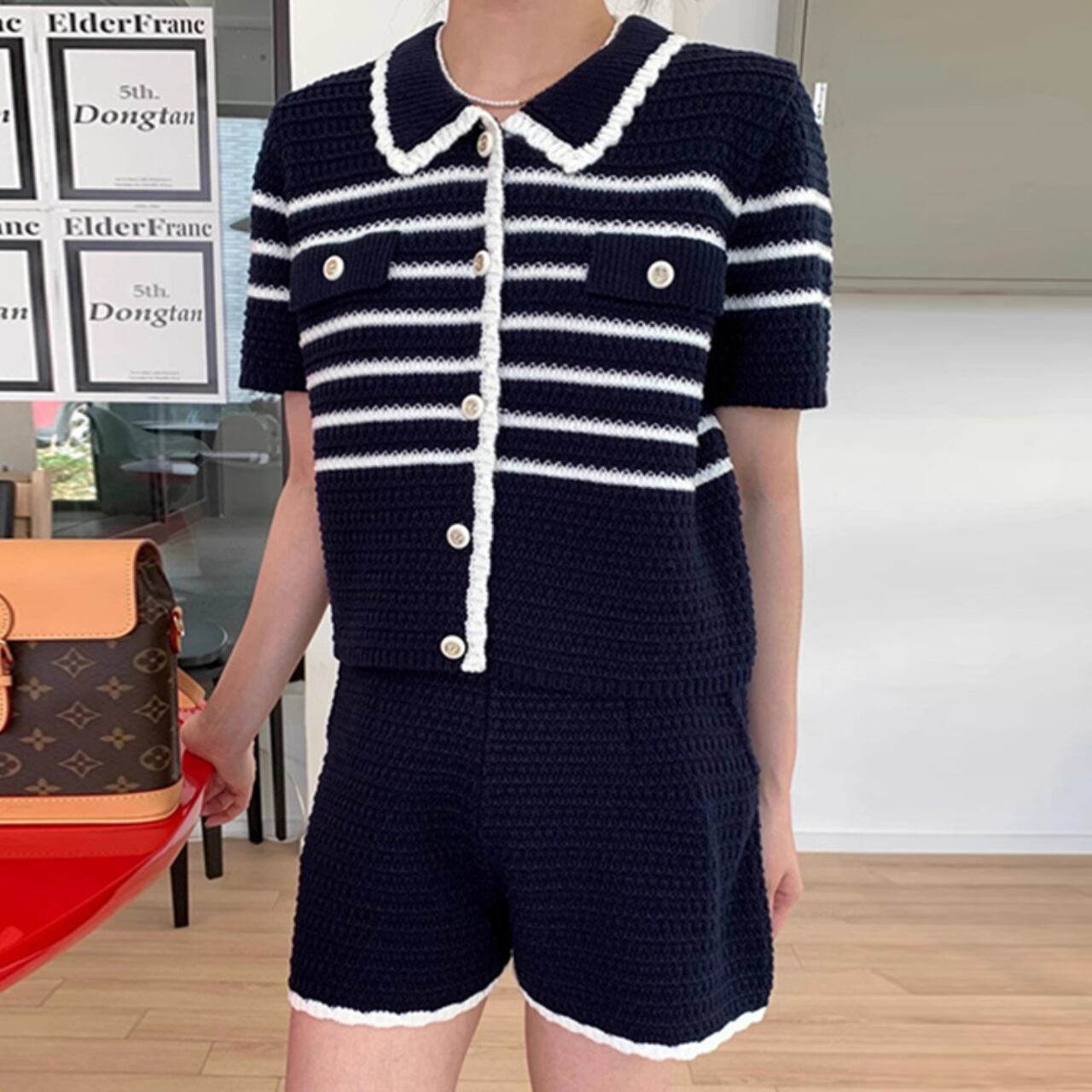 マリンストライプ フリルニットセットアップ A4171