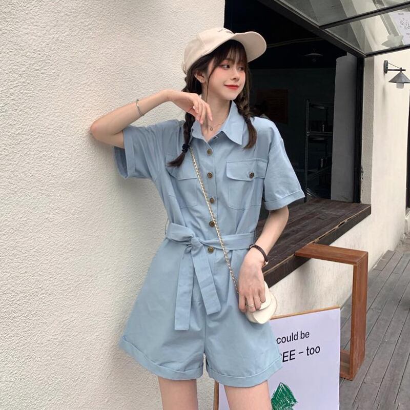 ジャンプスーツ オールインワン レディースサマーブルーワンピースパンツ ショーツ 夏物 ブルマー 試着室19302068048