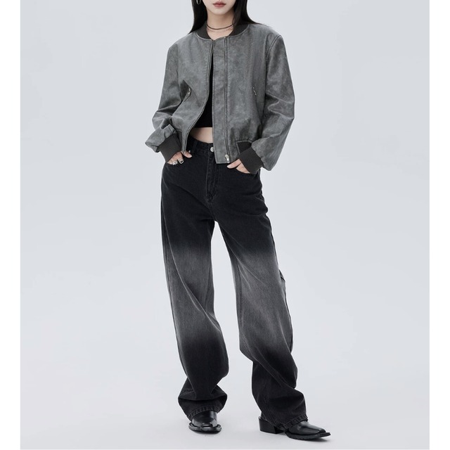 Washed texture rib bomber jacket C1416