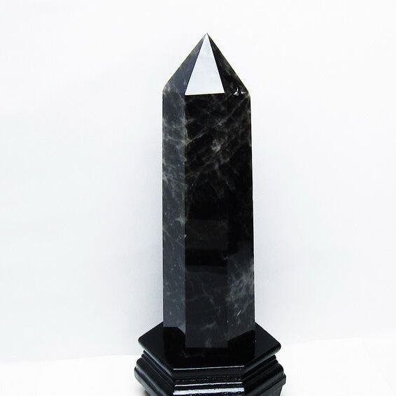 1.6Kg モリオン 黒水晶 六角柱 台座付属 一点物 152-4004